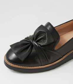 Women TOP END Loafers|Wedges-Oclem Black Leather Flat Shoes