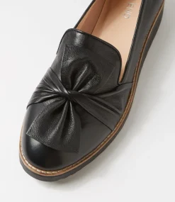 Women TOP END Loafers|Wedges-Oclem Black Leather Flat Shoes