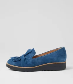 Women TOP END Loafers|Wedges-Oclem Light Navy Suede Flat Shoes