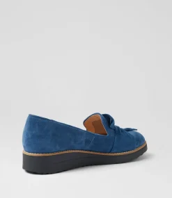Women TOP END Loafers|Wedges-Oclem Light Navy Suede Flat Shoes
