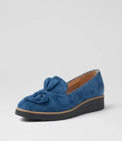 Women TOP END Loafers|Wedges-Oclem Light Navy Suede Flat Shoes