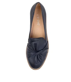 Women TOP END Loafers|Wedges-Oclem Navy Leather Flat Shoes