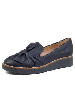 Women TOP END Loafers|Wedges-Oclem Navy Leather Flat Shoes