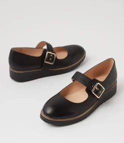Women TOP END Mary Janes|Flats-Ohgees Black Tumble Leather Flat Shoes