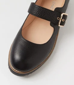 Women TOP END Mary Janes|Flats-Ohgees Black Tumble Leather Flat Shoes