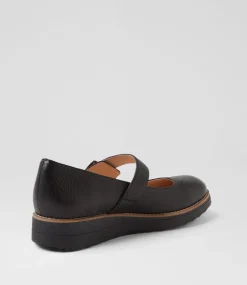Women TOP END Mary Janes|Flats-Ohgees Black Tumble Leather Flat Shoes