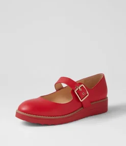 Women TOP END Mary Janes|Flats-Ohgees Red Leather Flat Shoes
