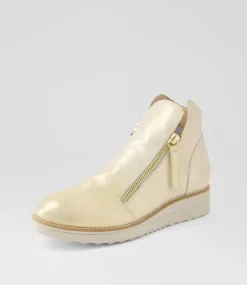 Women TOP END Boots|Wedges-Ohmy Beige Gold Smudge Leather Ankle Boots