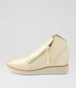 Women TOP END Boots|Wedges-Ohmy Beige Gold Smudge Leather Ankle Boots