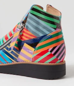 Women TOP END Boots|Wedges-Ohmy Black Stripe Multi Patent Leather Ankle Boots