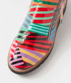 Women TOP END Boots|Wedges-Ohmy Black Stripe Multi Patent Leather Ankle Boots