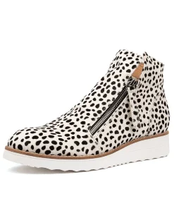 Women TOP END Boots|Wedges-Ohmy Black White Pony Ankle Boots