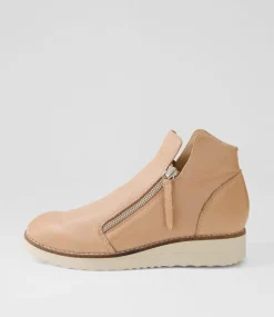 Women TOP END Boots|Wedges-Ohmy Cafe Nude Leather Ankle Boots