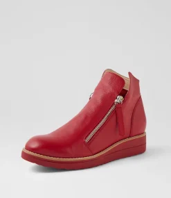 Women TOP END Boots|Wedges-Ohmy Dark Red Leather Ankle Boots