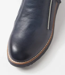 Women TOP END Boots|Wedges-Ohmy Navy Leather Ankle Boots