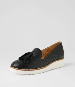 Women TOP END Flats-Ohwin Black White Leather Flat Shoes