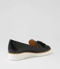 Women TOP END Flats-Ohwin Black White Leather Flat Shoes