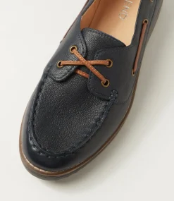 Women TOP END Flats-Okies Navy Drambuie Leather Boat Shoes