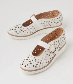 Women TOP END Mary Janes|Flats-Olennes White Patent Leather Flat Shoes