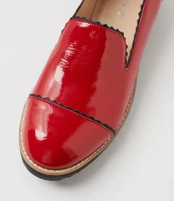 Women TOP END Loafers|Flats-Olingo Red Black Patent Leather Loafers