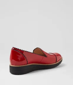 Women TOP END Loafers|Flats-Olingo Red Black Patent Leather Loafers