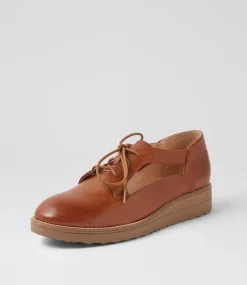 Women TOP END Flats-Ollays Dark Tan Light Choc Leather Flat Shoes