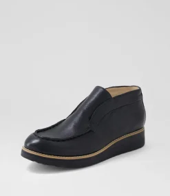 Women TOP END Boots-Onott Black Leather Ankle Boots