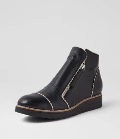 Women TOP END Boots-Ooday Black Vanilla Leather Ankle Boots