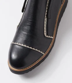 Women TOP END Boots-Ooday Black Vanilla Leather Ankle Boots