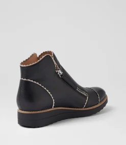 Women TOP END Boots-Ooday Black Vanilla Leather Ankle Boots