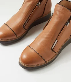 Women TOP END Boots-Ooday Dark Tan Choc Leather Ankle Boots