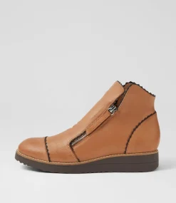 Women TOP END Boots-Ooday Dark Tan Choc Leather Ankle Boots