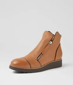 Women TOP END Boots-Ooday Dark Tan Choc Leather Ankle Boots