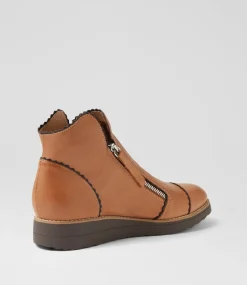 Women TOP END Boots-Ooday Dark Tan Choc Leather Ankle Boots