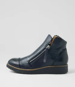 Women TOP END Boots-Ooday Navy Leather Patent Ankle Boots