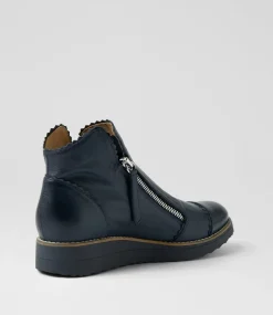 Women TOP END Boots-Ooday Navy Leather Patent Ankle Boots