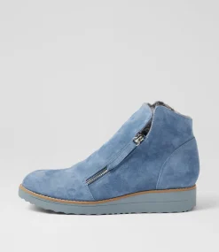 Women TOP END Boots|Wedges-Opal Denim Spot Suede Fur Ankle Boots