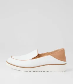 Women TOP END Loafers|Flats-Orias White Dark Tan Leather Loafers