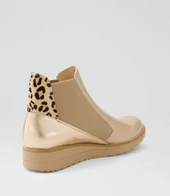 Women TOP END Boots|Wedges-Osiel Cappuccino Nude Leopard Patent Multi Chelsea Boots