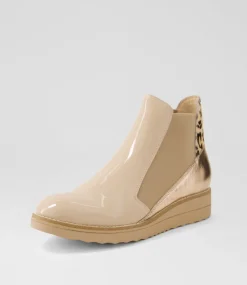 Women TOP END Boots|Wedges-Osiel Cappuccino Nude Leopard Patent Multi Chelsea Boots