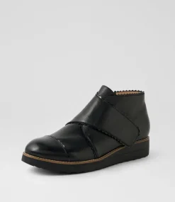 Women TOP END Boots-Otting Black Patent Trim Leather Ankle Boots