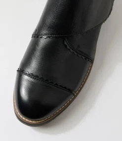 Women TOP END Boots-Otting Black Patent Trim Leather Ankle Boots
