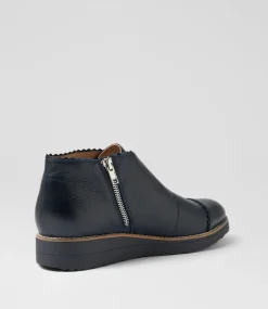 Women TOP END Boots-Otting Navy Leather Patent Ankle Boots