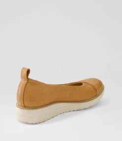 Women TOP END Loafers|Wedges-Oxsson Tan Almond Tumble Leather Ballet Flats