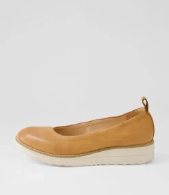 Women TOP END Loafers|Wedges-Oxsson Tan Almond Tumble Leather Ballet Flats