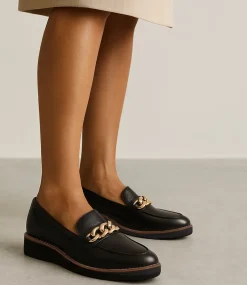 Women TOP END Loafers|Wedges-Ozama Black Leather Loafers