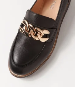 Women TOP END Loafers|Wedges-Ozama Black Leather Loafers
