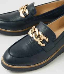 Women TOP END Loafers|Wedges-Ozama Navy Leather Loafers