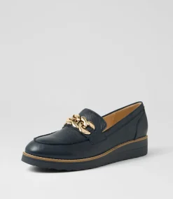Women TOP END Loafers|Wedges-Ozama Navy Leather Loafers
