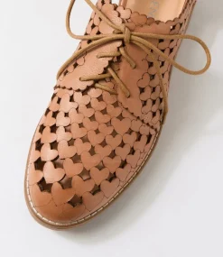 Women TOP END Flats-Ozippy Dark Tan Light Choc Leather Lace Up Flats